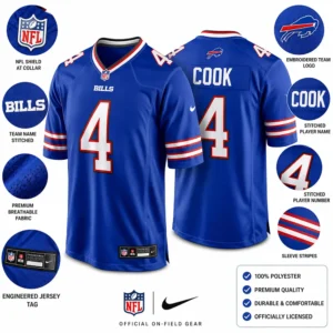 Buffalo Bills James Cook Jersey Stitched Details Features