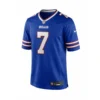 Buffalo Bills royal blue jersey number 7 Ray Davis front view with stitched numbers and team logo on white background