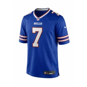 Buffalo Bills royal blue jersey number 7 Ray Davis front view with stitched numbers and team logo on white background