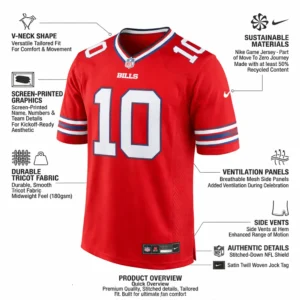 Buffalo Bills Khalil Shakir Red Jersey – Breathable Nike Tricot Fabric Screen Printed Details