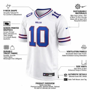 Buffalo Bills Khalil Shakir White Jersey – Breathable Nike Tricot Fabric Authentic Details