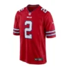Front view of DJ Moore Buffalo Bills red jersey with number 2 in white and blue detailing