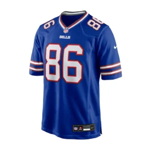 Front view of the Nike Royal Blue Buffalo Bills game jersey featuring Dalton Kincaid’s number 86 with official NFL and team branding.