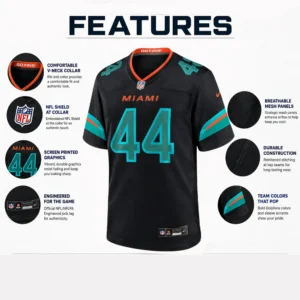 Details For Chop Robinson Dolphins Black Game Jersey