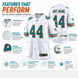 Features For Chop Robinson Dolphins White Game Jersey