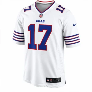 Front view of Josh Allen #17 Buffalo Bills Nike White Away Jersey