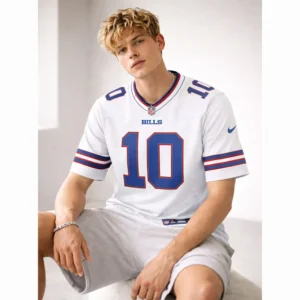 Khalil Shakir 10 Buffalo Bills White Jersey – Mens Away Game Day Style