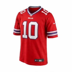 Front view Buffalo Bills #10 red Nike Game jersey Khalil Shakir clean product shot