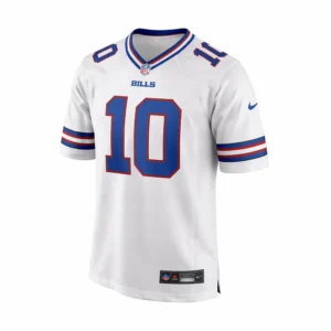 Khalil Shakir Buffalo Bills #10 white away Nike Game jersey front view breathable fabric official NFL jersey