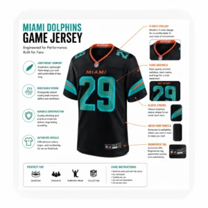 Miami Dolphins Black Game Jersey Features Material