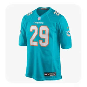 Front view of Storm Duck Miami Dolphins Aqua Game Jersey featuring number 29 and team logo.