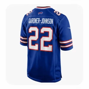 Back view of the Gardner-Johnson Buffalo Bills jersey showing the stitched nameplate and number 22.