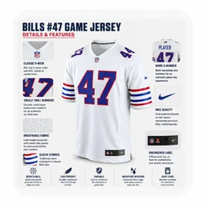 buffalo bills 47 game jersey product features infographic