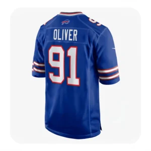Back view of a Buffalo Bills jersey showing Ed Oliver's name and the number 91 in official team colors.