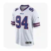 Front view of the white Buffalo Bills jersey featuring royal blue and red number 94 and official team branding.