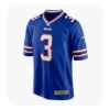 Front view of a royal blue Buffalo Bills jersey featuring Damar Hamlin's number 3 in white with red trim, including the NFL shield at the collar and Bills wordmark.