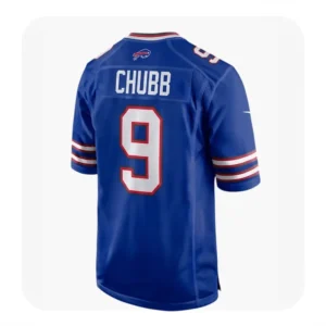 Back view of a Buffalo Bills jersey for player Chubb, featuring number 9 and the team logo on the yoke.