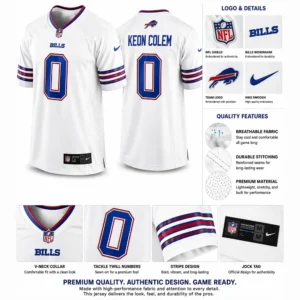 keon coleman white bills jersey fabric details nike quality