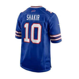 Back view Khalil Shakir Buffalo Bills #10 royal blue jersey showing name and number detail
