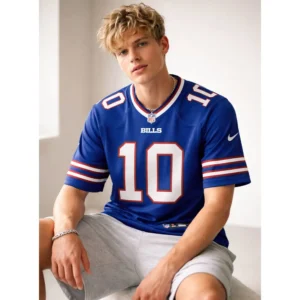 male model wearing khalil shakir buffalo bills royal blue jersey lifestyle