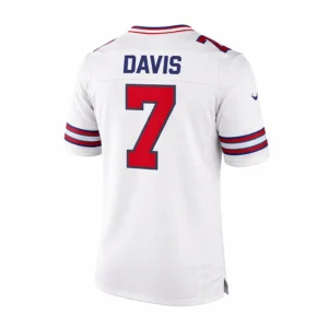 Back view of Ray Davis White Buffalo Bills Jersey showing "DAVIS" nameplate and number 7.