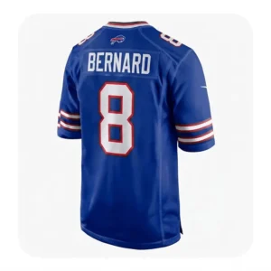 Back view of a Buffalo Bills jersey showing the name "BERNARD" and the number 8 in white block lettering with red outlines.