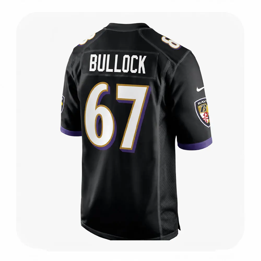 Back View For Corey Bullock Black Ravens Game Jersey Back View For Corey Bullock Black Ravens Game Jersey