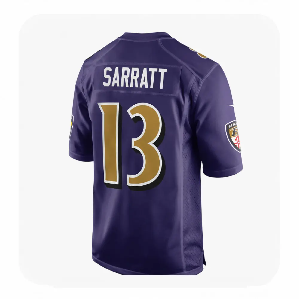 Back View For Elijah Sarratt Purple Ravens Team Game Jersey Back View For Elijah Sarratt Purple Ravens Team Game Jersey