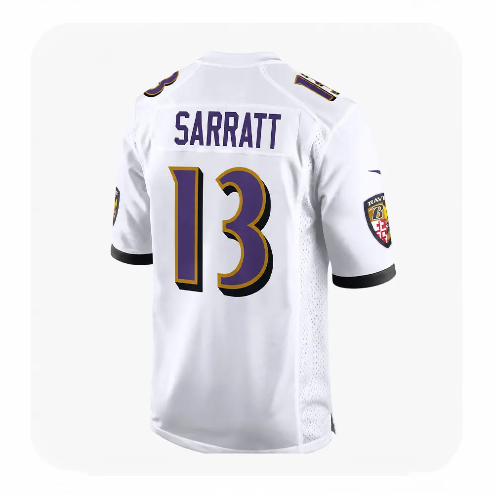 Back View For Elijah Sarratt White Ravens Team Jersey Back View For Elijah Sarratt White Ravens Team Jersey