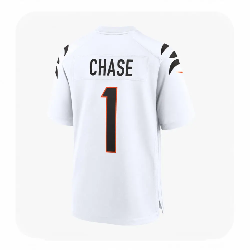 Back View For Ja'Marr Chase White Cincinnati Bengals Game Jersey Back View For JaMarr Chase White Cincinnati Bengals Game Jersey