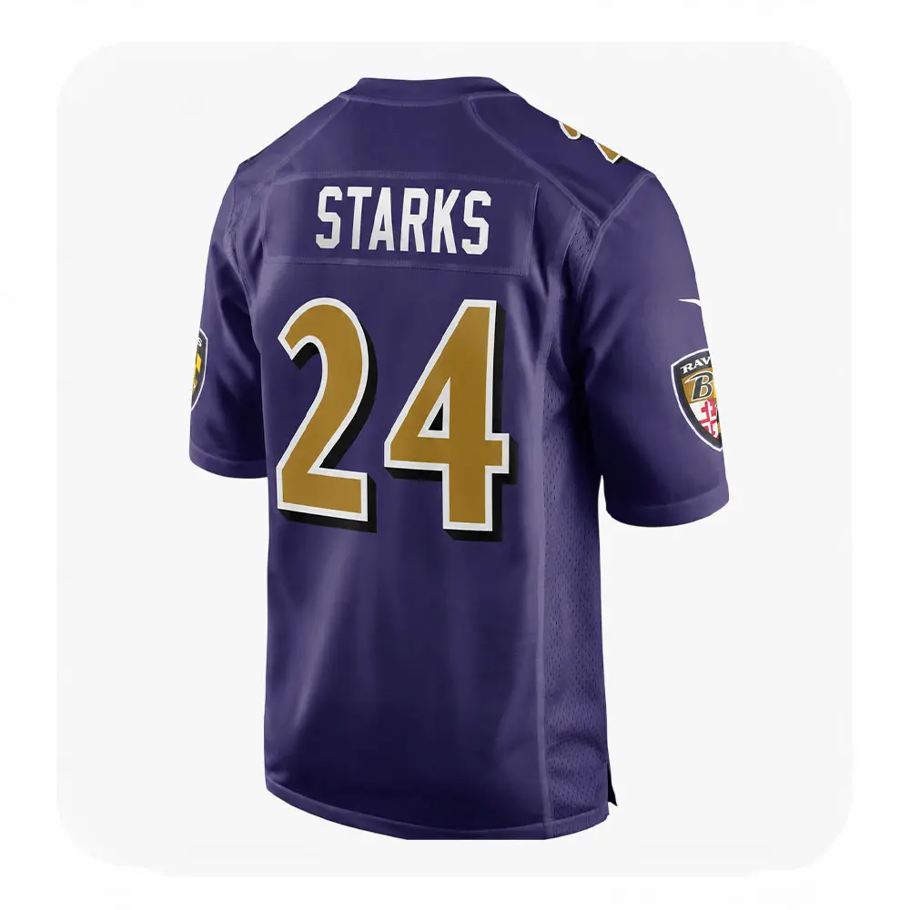 Back View For Malaki Starks Ravens Team purple Game Jersey Back View For Malaki Starks Ravens Team purple Game Jersey