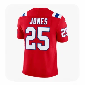 Back View For Marcus Jones New England Patriots Game Red Jersey
