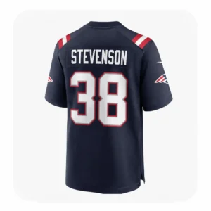 Back View For Mens Rhamondre Stevenson Navy New England Patriots Game Jersey