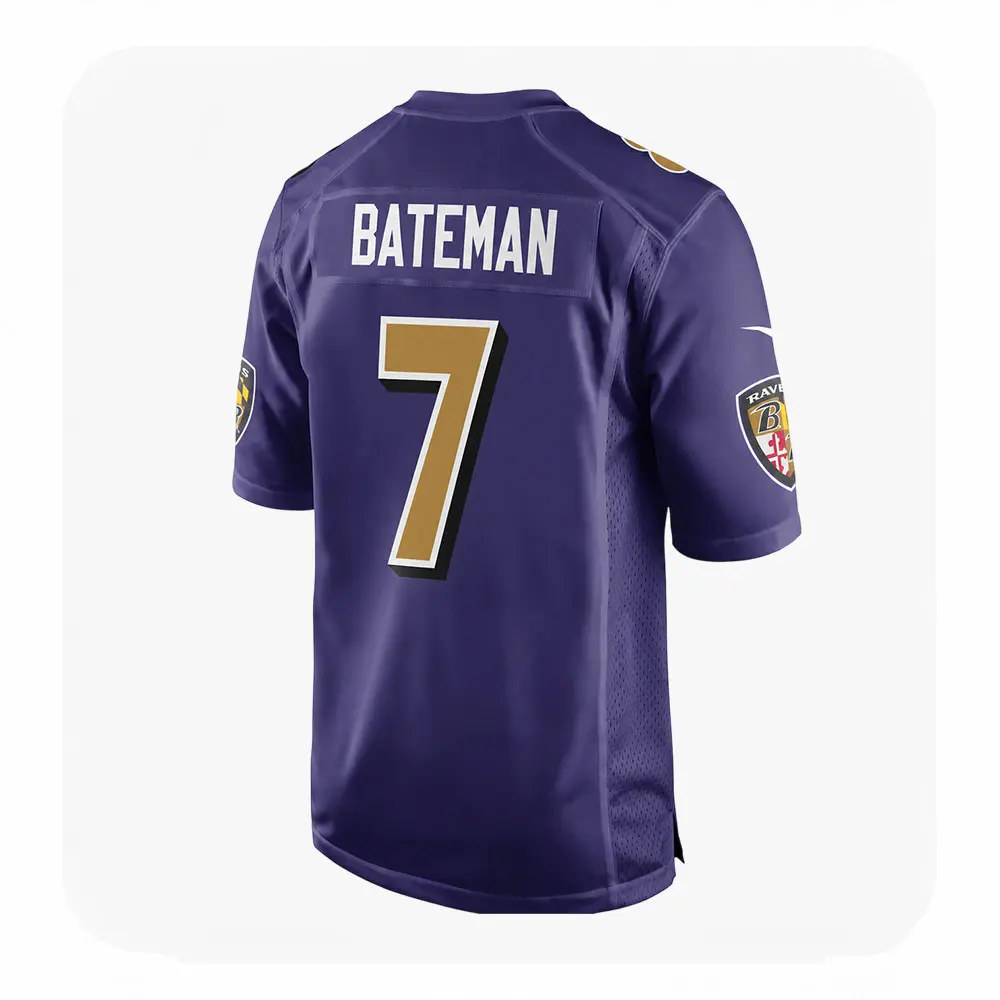 Back View For Rashod Bateman Purple Baltimore Ravens Game Jersey Back View For Rashod Bateman Purple Baltimore Ravens Game Jersey
