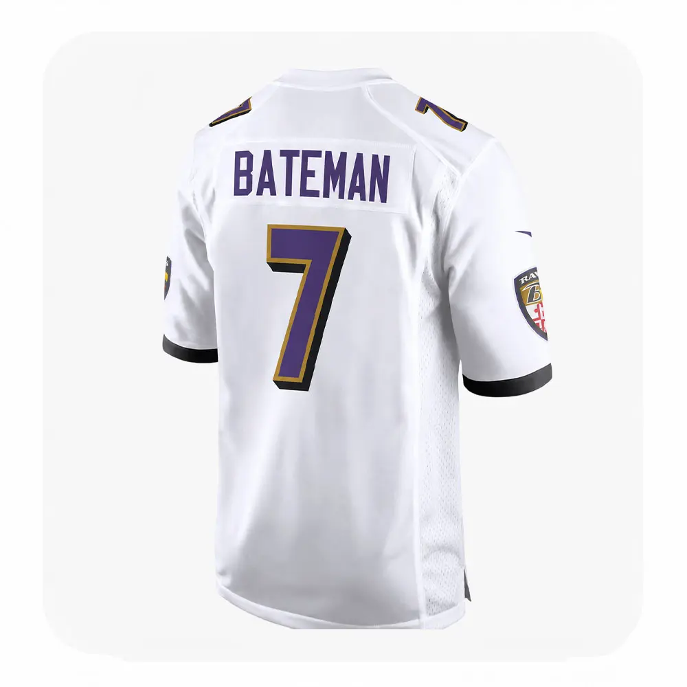 Back View For Rashod Bateman White Ravens Game Jersey Back View For Rashod Bateman White Ravens Game Jersey