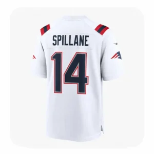 Back View For Rhamondre Stevenson White Patriots Team Jersey