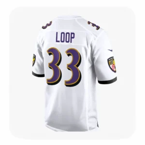 Back View For Tyler Loop Ravens Team Game White Jersey