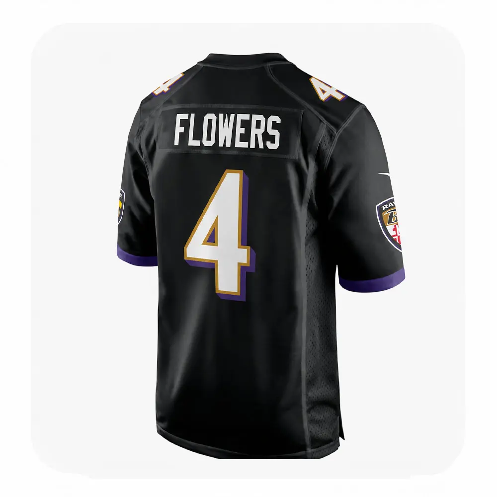 Back View For Zay Flowers Black Ravens Team Game Jersey Back View For Zay Flowers Black Ravens Team Game Jersey