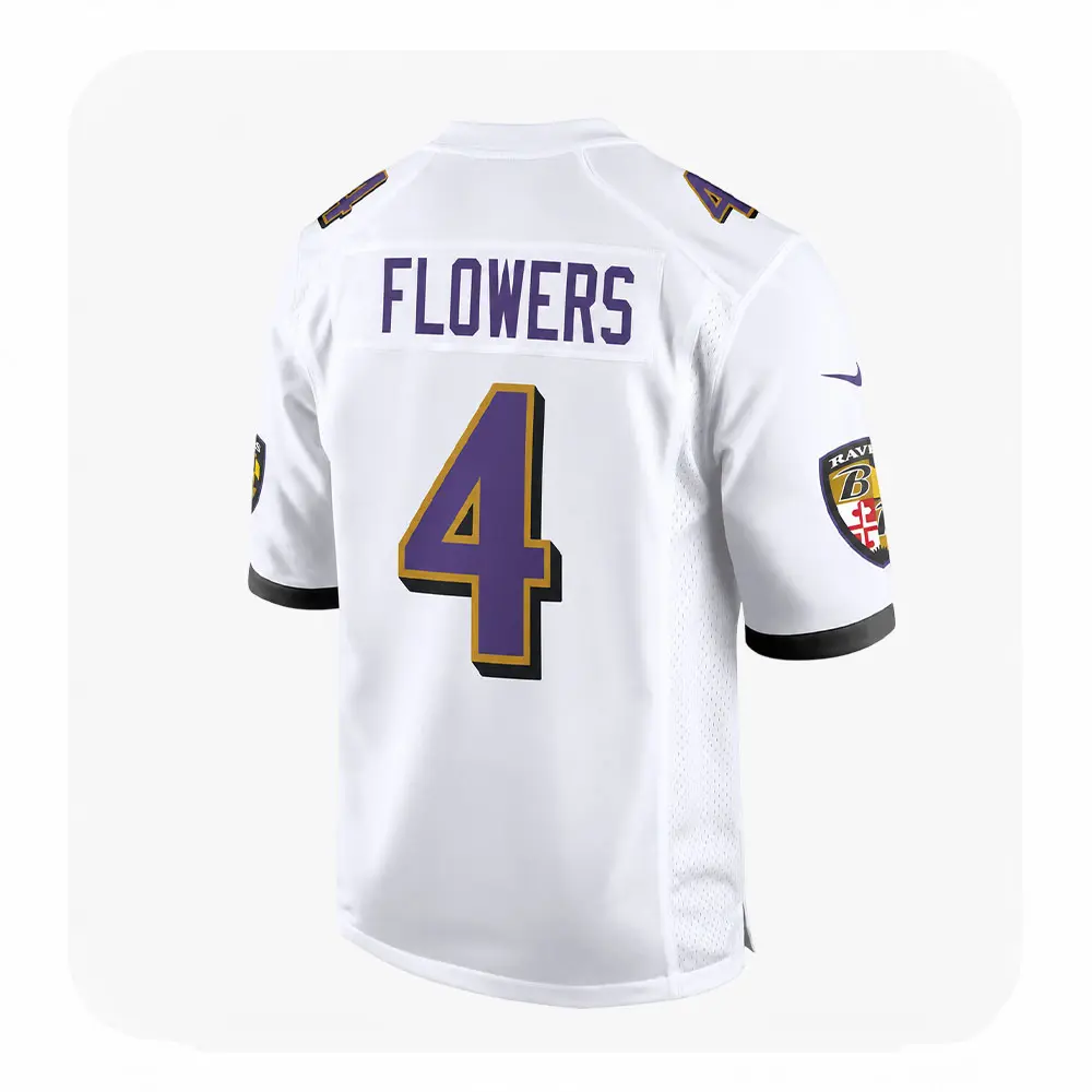 Back View For Zay Flowers White Ravens Team Jersey Back View For Zay Flowers White Ravens Team Jersey