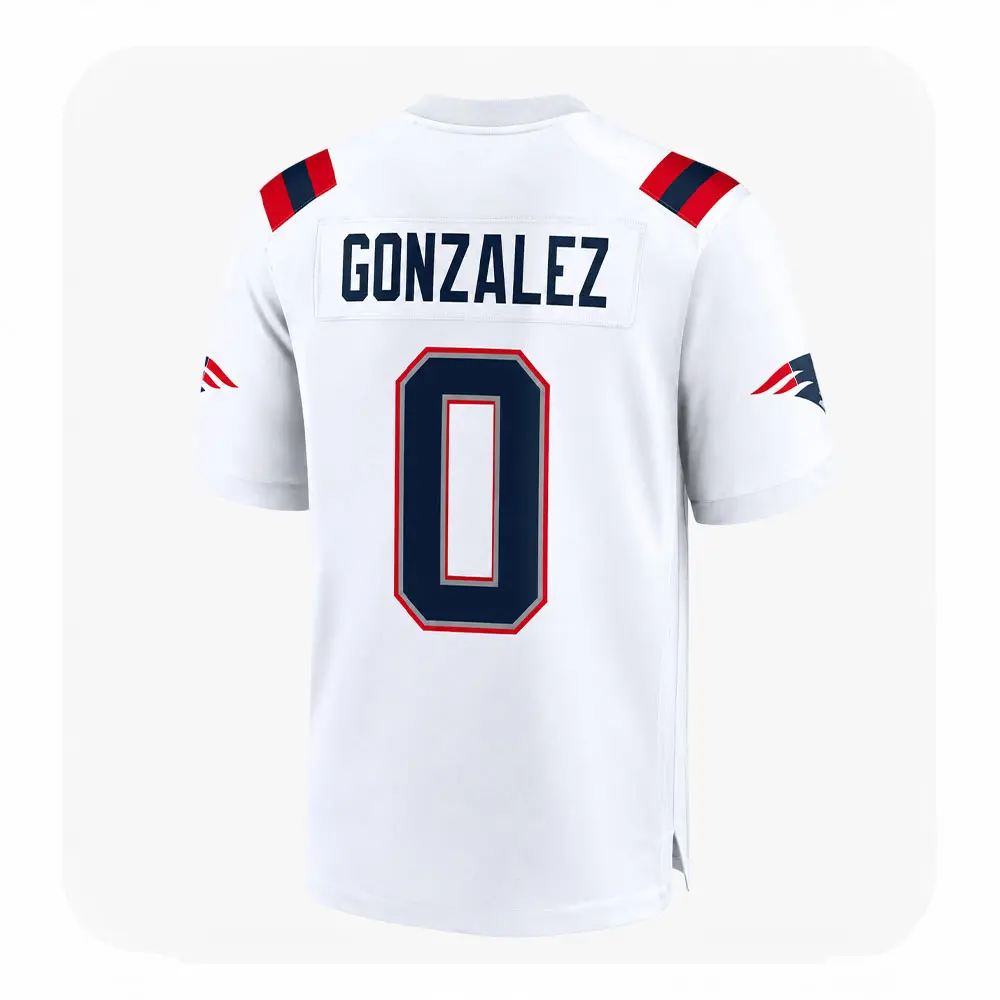 Back View New England Patriots Team Christian Gonzalez White Jersey Back View New England Patriots Team Christian Gonzalez White Jersey