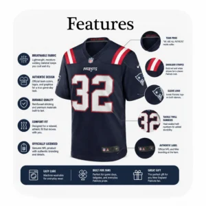 Detail View For New England Patriots Team TreVeyon Henderson Navy Jersey