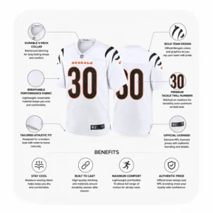 Details For Chase Brown Bengals White Game Jersey