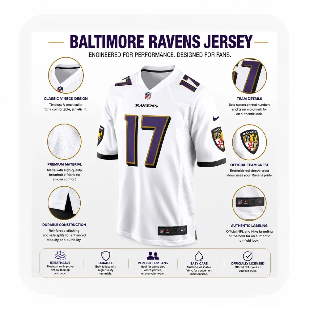 Details For Diego Pavia White Baltimore Ravens Game Jersey Details For Diego Pavia White Baltimore Ravens Game Jersey