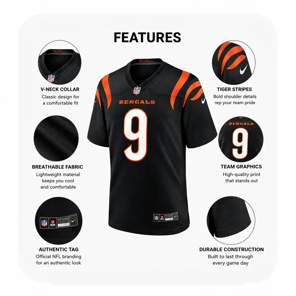 Details For Joe Burrow Bengals Black Game Jersey Details For Joe Burrow Bengals Black Game Jersey