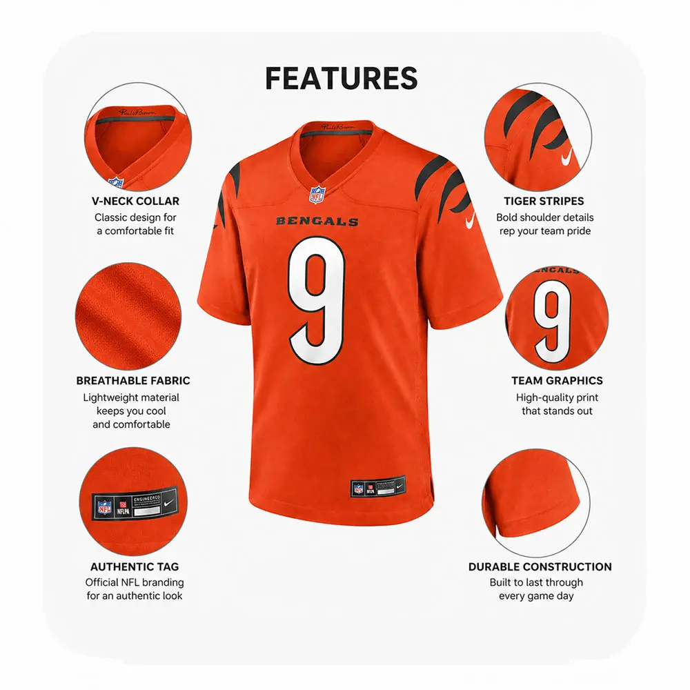 Details For Joe Burrow Cincinnati Bengals Orange Game Jersey Details For Joe Burrow Cincinnati Bengals Orange Game Jersey