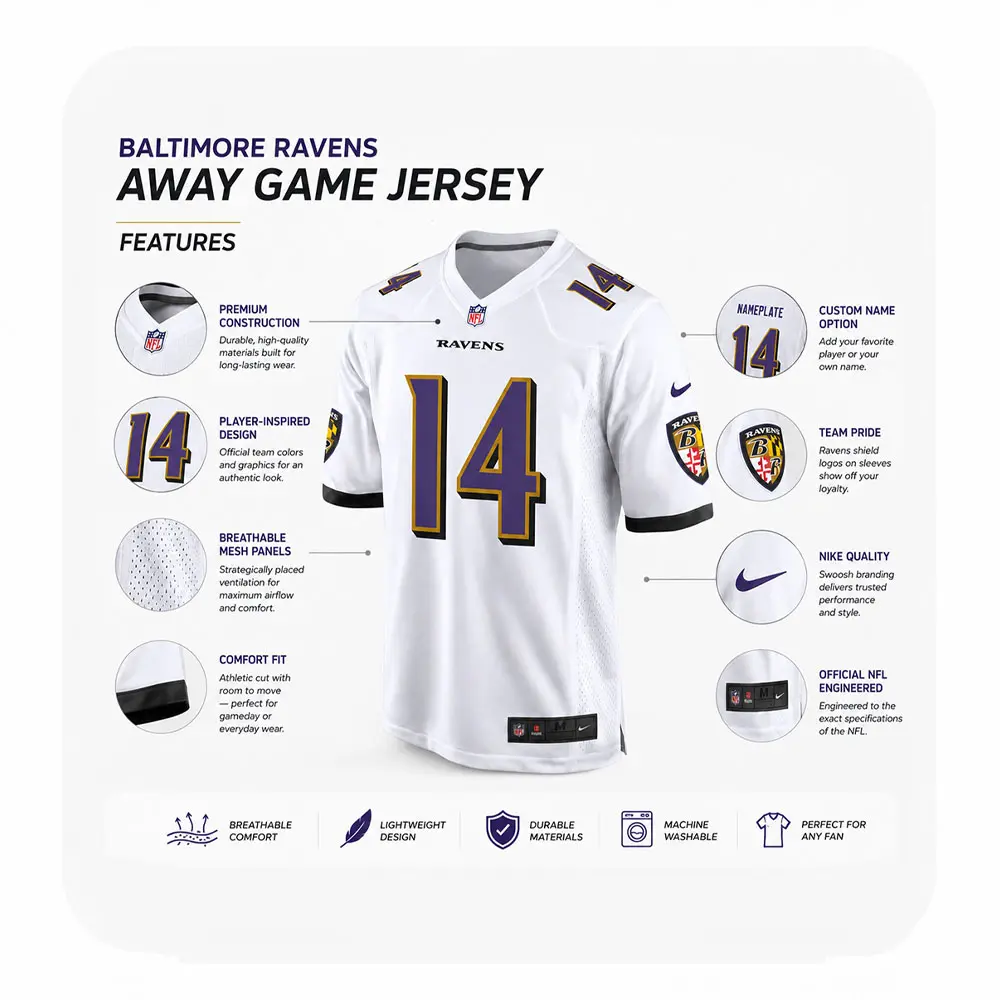 Details For Kyle Hamilton White Ravens Team Fan Jersey Details For Kyle Hamilton White Ravens Team Fan Jersey