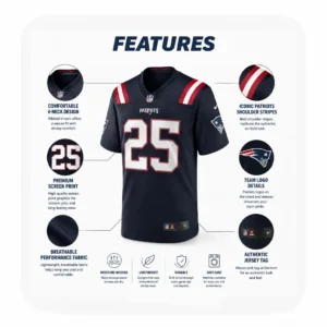 Details For Marcus Jones Patriots Game Navy Jersey
