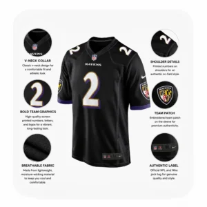 Details For Nate Wiggins Ravens Black Game Jersey