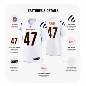 Details For Swayze Bozeman Bengals White Game Jersey
