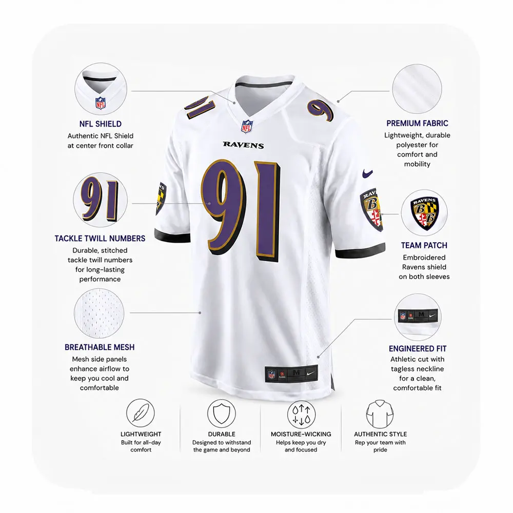 Details For Trey Hendrickson White Game Baltimore Ravens Jersey Details For Trey Hendrickson White Game Baltimore Ravens Jersey